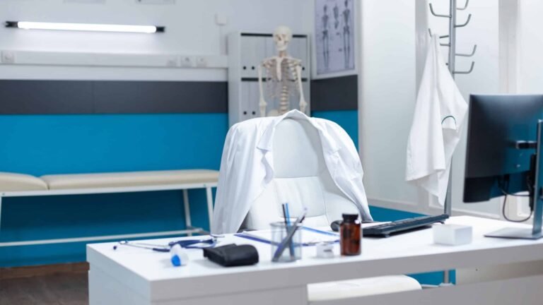 Empty modern medical office having disease documents