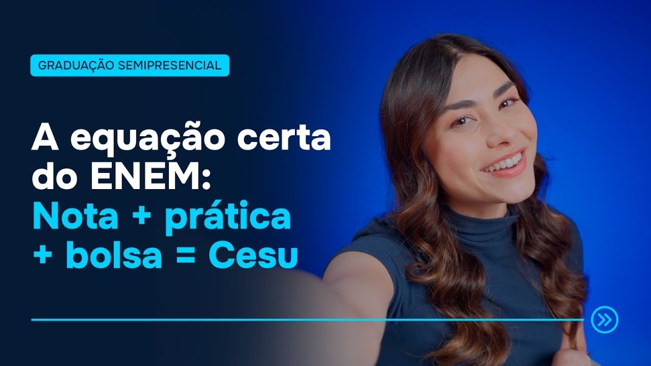 Young woman smiling, promoting ENEM exam prep and UniCesumar scholarship program.